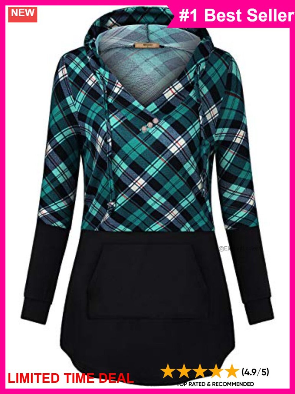 Womens Lightweight Tunic Hoodie Long Sleeve V Neck Kangaroo Pocket Sweatshirt